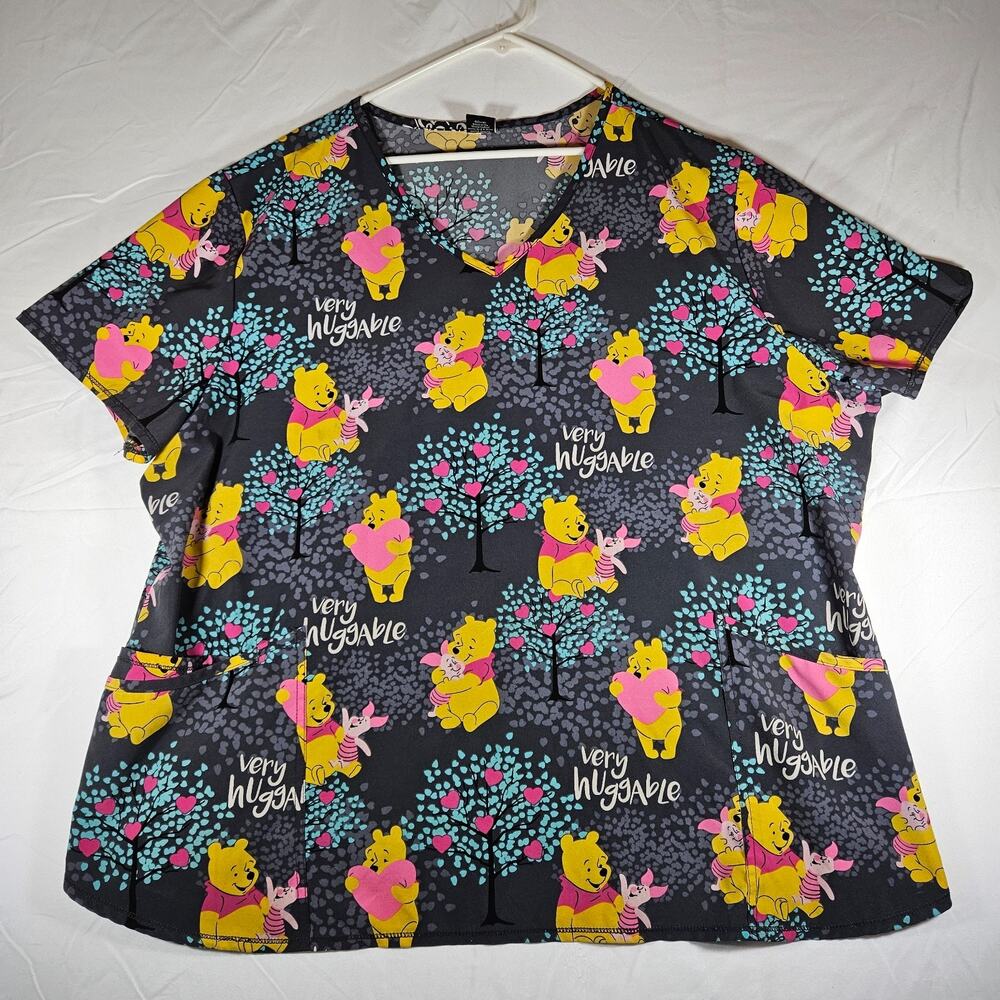 Disney Winnie The Pooh V-Neck Scrub Top Plus Size 3X Cute Rare